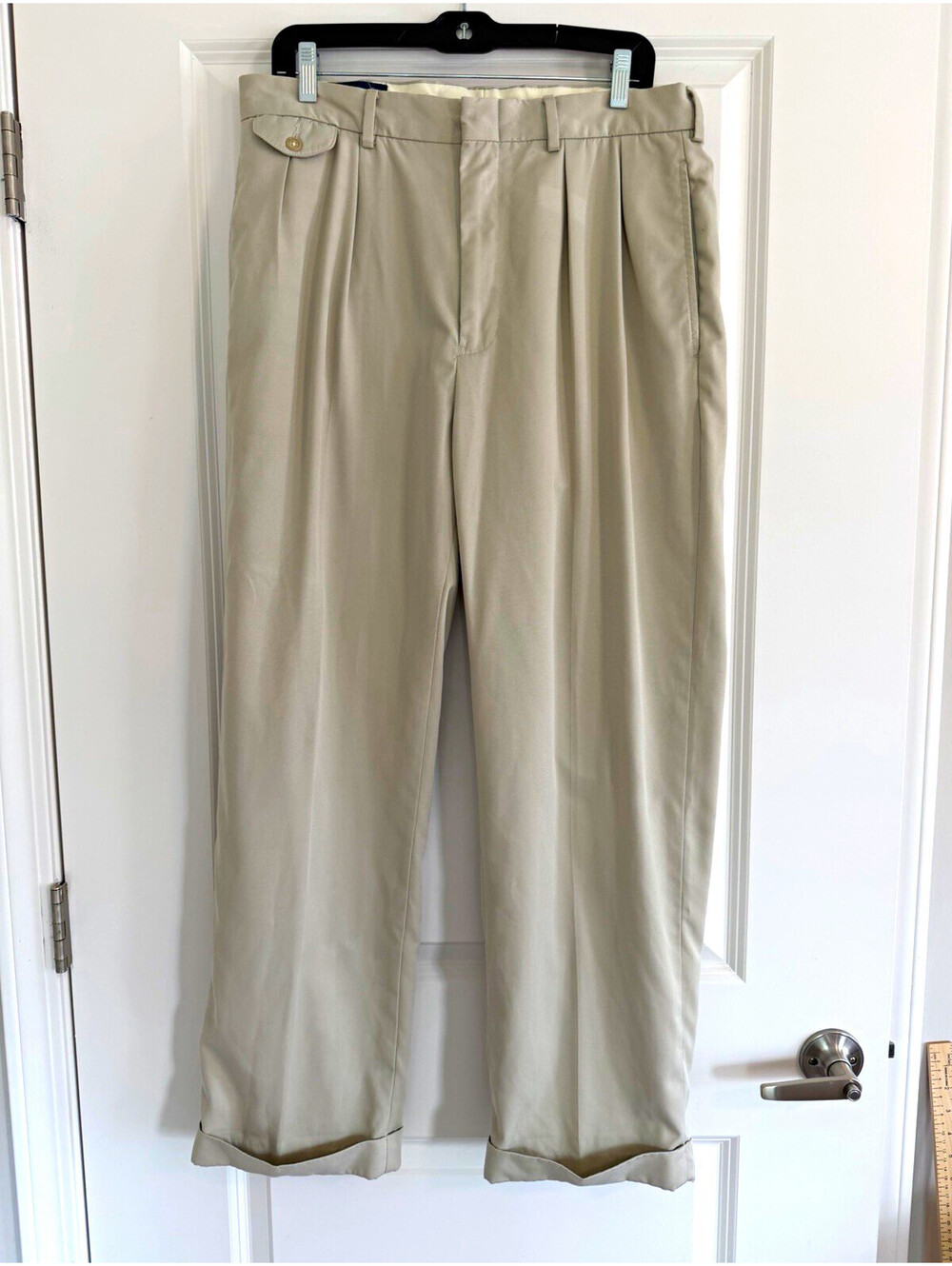 Polo Golf Ralph Lauren Golf Pants Beige 34x28.5 Pleated Straight Cuffed Preppy